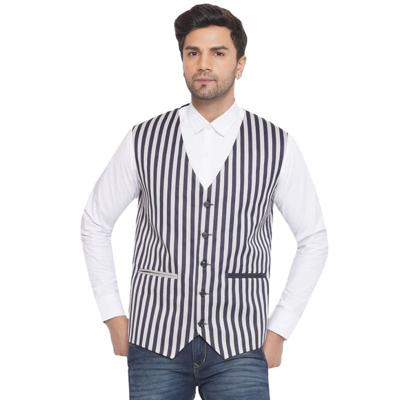 Veera Paridhaan Cotton Poly Striped Waist Coat for Men