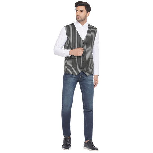 Veera Paridhaan Cotton Poly Striped Waist Coat for Men