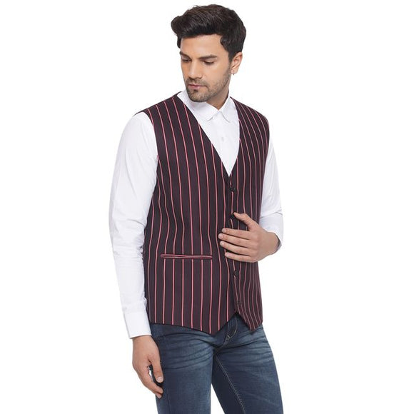 Veera Paridhaan Cotton Poly Striped Waist Coat for Men