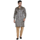 Veera Paridhaan Men's Ethnic Blue Jacquard Multi print  Sherwani Style Long  Straight Kurta-1