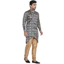 Veera Paridhaan Men's Ethnic Blue Multi print Side Button Long  Asymmetric  Kurta-2