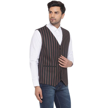 Veera Paridhaan Cotton Poly Striped Waist Coat for Men - 0