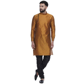 Veera Paridhaan Men's Ethnic Golden Jacquard Printed  Long  Straight Kurta