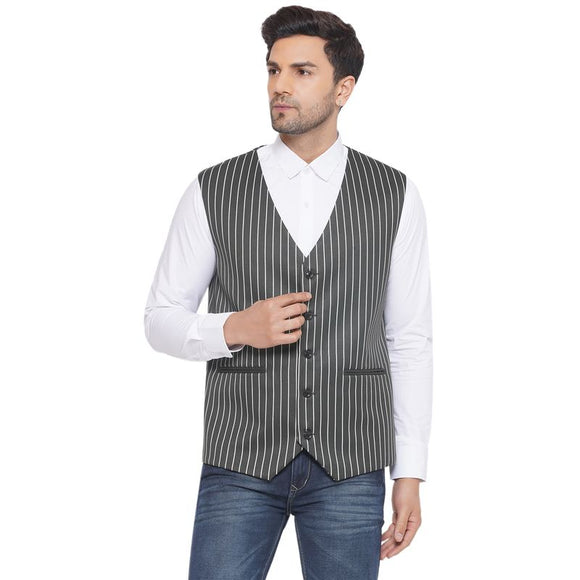 Veera Paridhaan Cotton Poly Striped Waist Coat for Men