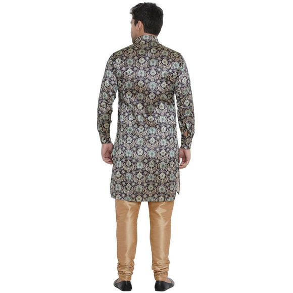 Veera Paridhaan Men's Ethnic Blue Multi print Side Button Long  Asymmetric  Kurta