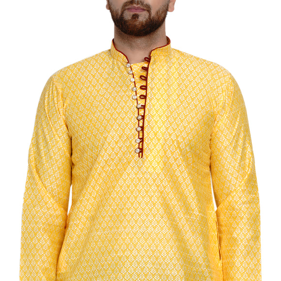 Veera Paridhaan Men's Ethnic Jacquard Full Sleeve Printed Long kurta Set