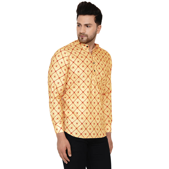 Veera Paridhaan Men's Cotton Printed Full Sleeve Short kurta