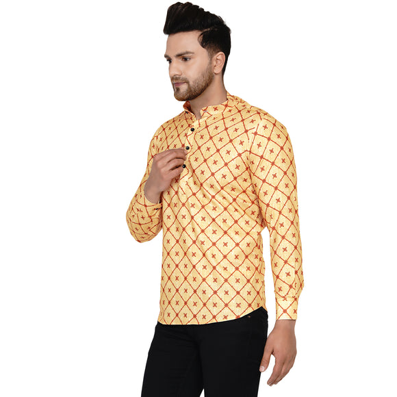 Veera Paridhaan Men's Cotton Printed Full Sleeve Short kurta