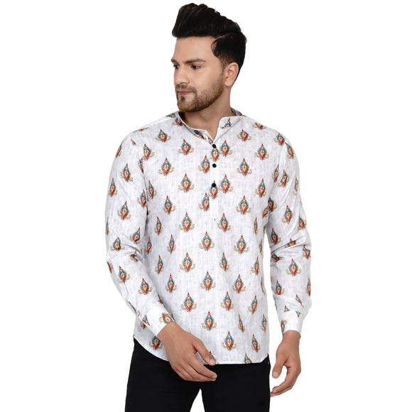Veera Paridhaan Men's Cotton Printed Full Sleeve Short kurta