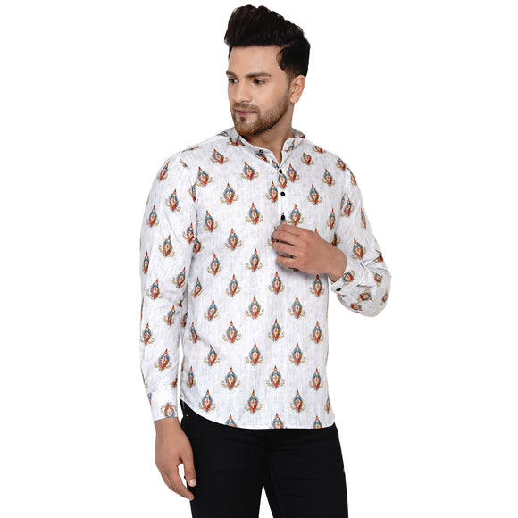 Veera Paridhaan Men's Cotton Printed Full Sleeve Short kurta