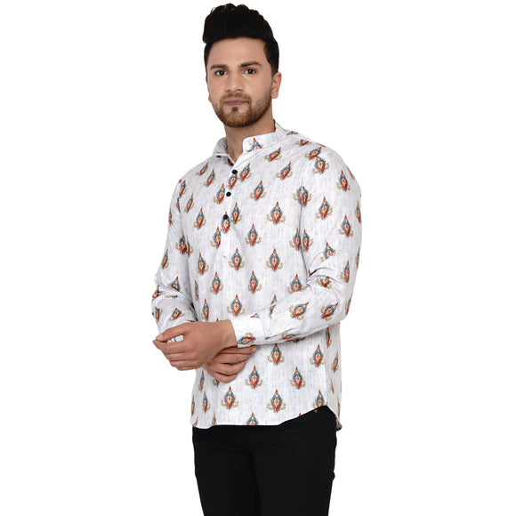 Veera Paridhaan Men's Cotton Printed Full Sleeve Short kurta