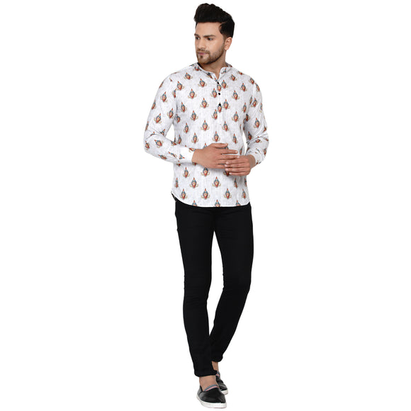 Veera Paridhaan Men's Cotton Printed Full Sleeve Short kurta