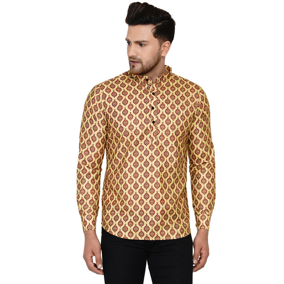 Veera Paridhaan Men's Cotton Printed Full Sleeve Short kurta