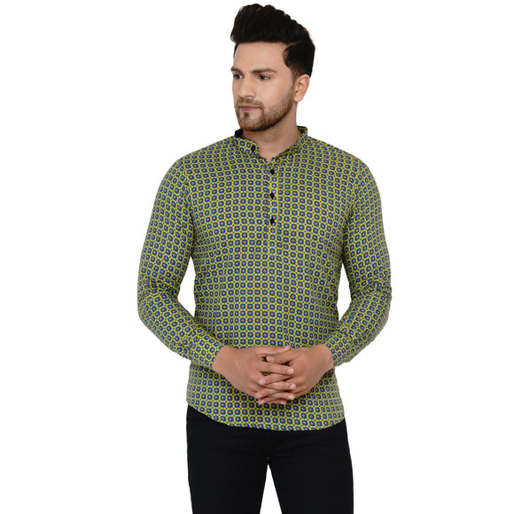 Veera Paridhaan Men's Cotton Sanganeri Printed Full Sleeve Short kurta