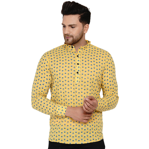 Veera Paridhaan Men's Cotton Sanganeri Printed Full Sleeve Short kurta