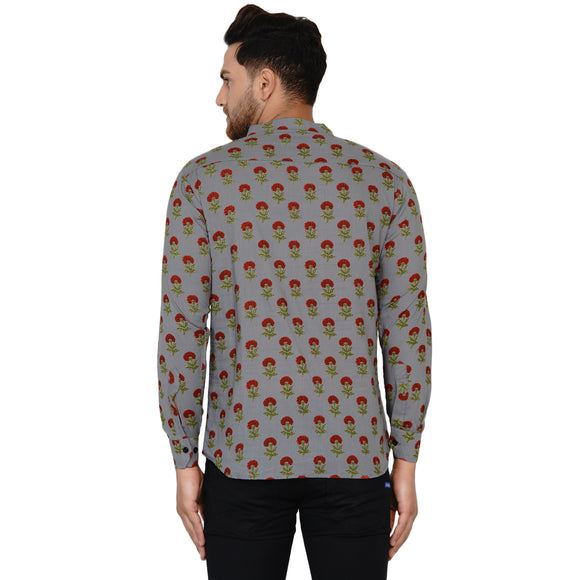 Veera Paridhaan Men's Cotton Sanganeri Printed Full Sleeve Short kurta