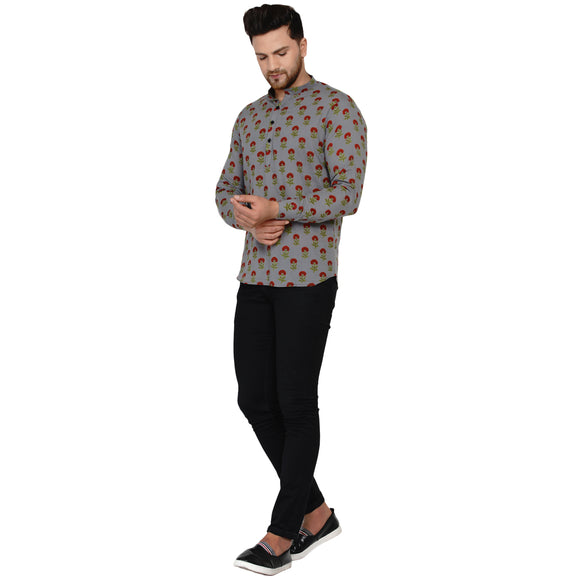 Veera Paridhaan Men's Cotton Sanganeri Printed Full Sleeve Short kurta