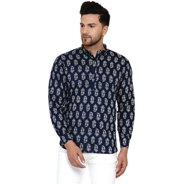 Veera Paridhaan Men's Cotton Sanganeri Printed Full Sleeve Short kurta