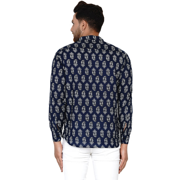 Veera Paridhaan Men's Cotton Sanganeri Printed Full Sleeve Short kurta