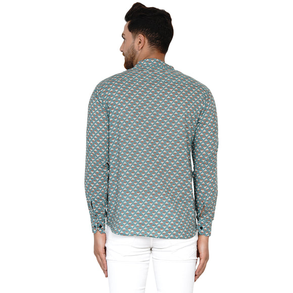 Veera Paridhaan Men's Cotton Sanganeri Printed Full Sleeve Short kurta