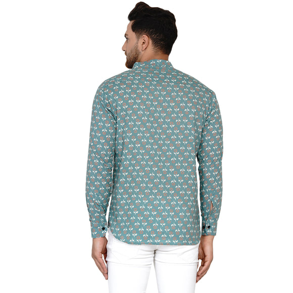 Veera Paridhaan Men's Cotton Sanganeri Printed Full Sleeve Short kurta