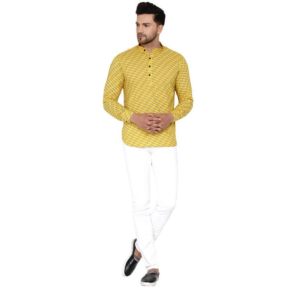 Veera Paridhaan Men's Cotton Sanganeri Printed Full Sleeve Short kurta
