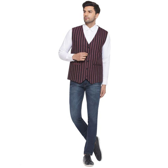 Veera Paridhaan Cotton Poly Striped Waist Coat for Men