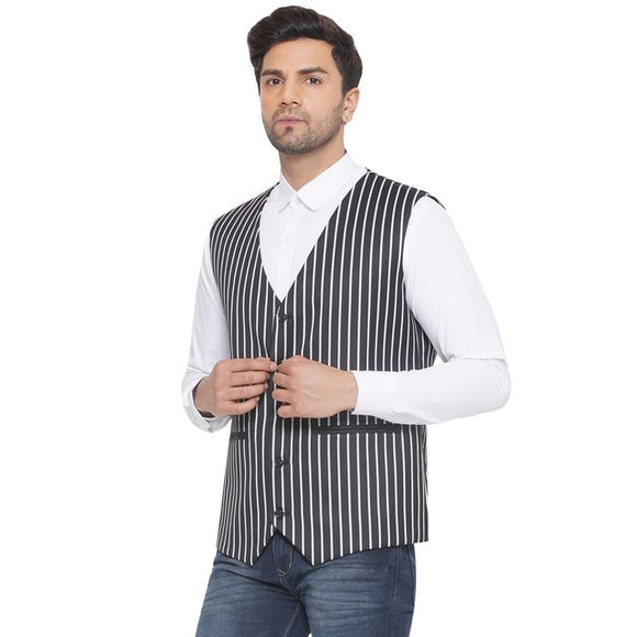 Veera Paridhaan Cotton Poly Striped Waist Coat for Men