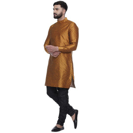 Veera Paridhaan Men's Ethnic Golden Jacquard Printed  Long  Straight Kurta - 0