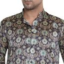 Veera Paridhaan Men's Ethnic Blue Jacquard Multi print  Sherwani Style Long  Straight Kurta-4