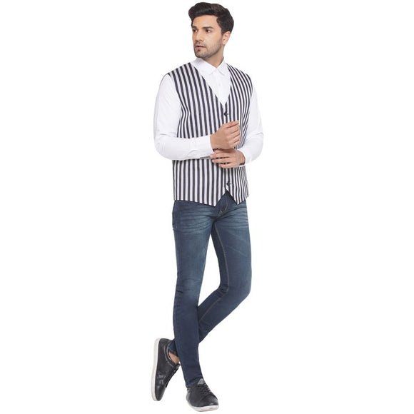 Veera Paridhaan Cotton Poly Striped Waist Coat for Men