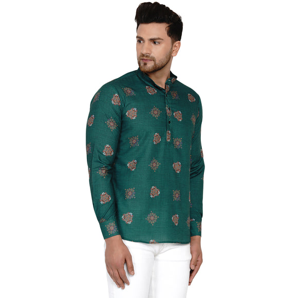 Veera Paridhaan Men's Cotton Printed Full Sleeve Short kurta