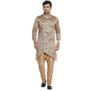 Veera Paridhaan Men's Ethnic  Beige Jacquard Multi print Side Button Long  Asymmetric  Kurta-2