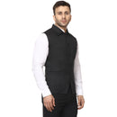 Veera Paridhaan Solid Black Cotton Poly Collared sleevless Nehru Jacket-3