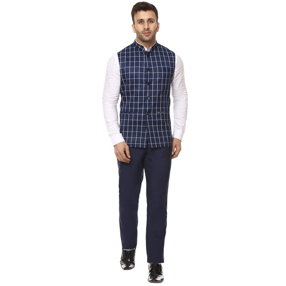 Veera Paridhaan Checkered Chinese Collar Sleeveless Cotton Poly  Nehru Jacket