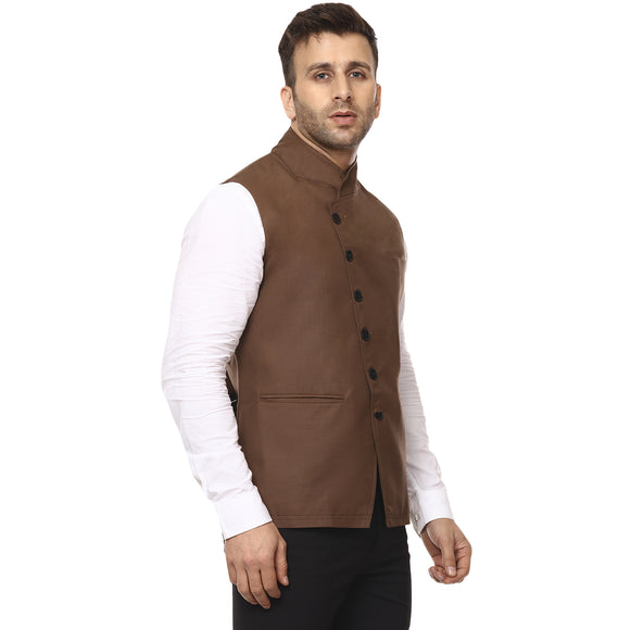 Veera Paridhaan Plain Chinese Collar Sleeveless Cotton Poly Nehru Jacket