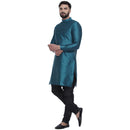 Veera Paridhaan Men's Ethnic Turquoise Jacquard Printed  Long  Straight Kurta-2