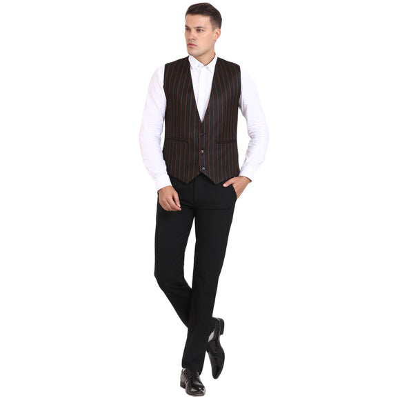 Veera Paridhaan Black Striped Cotton Poly Waistcoat