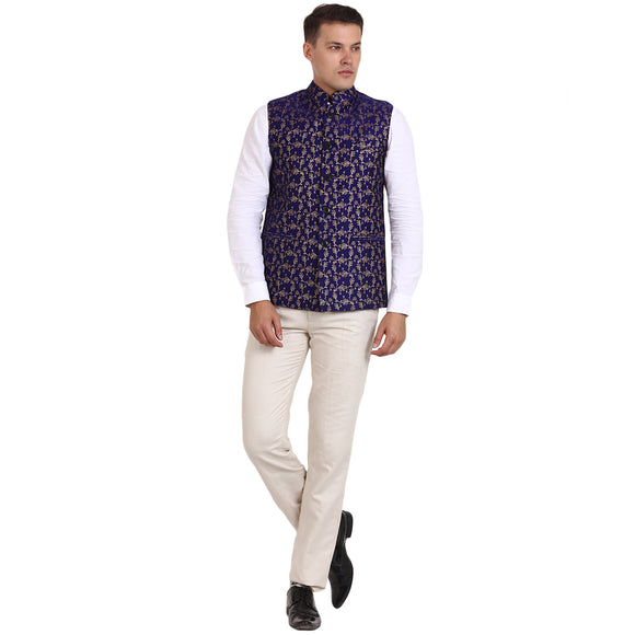 Veera Paridhaan Blue Banarasi Print Nehru Jacket