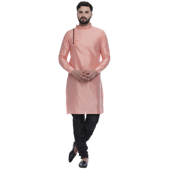 Veera Paridhaan Men's Ethnic Pink Jacquard Printed  Long  Straight Kurta