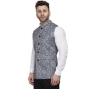 Veera Paridhaan Multi Print Pure cotton knitted Blue Nehru Jacket-12