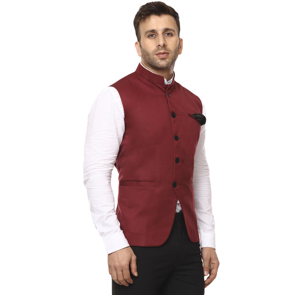 Veera Paridhaan Plain Chinese Collar Sleeveless Cotton Poly Nehru Jacket