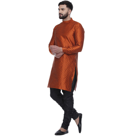 Veera Paridhaan Men's Ethnic Orange Jacquard Printed  Long  Straight Kurta