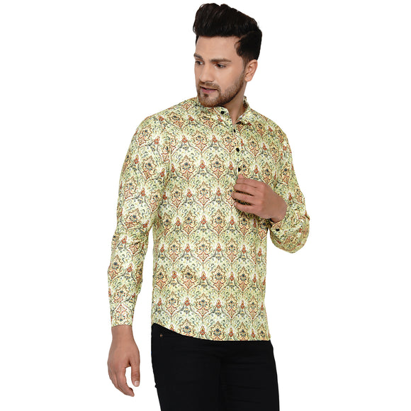 Veera Paridhaan Men's Cotton Printed Full Sleeve Short kurta