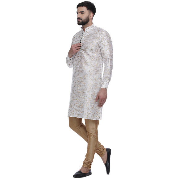 Veera Paridhaan Men's Ethnic White Jacquard Printed  Long  Straight Kurta