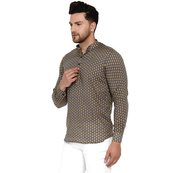 Veera Paridhaan Men's Cotton Sanganeri Printed Full Sleeve Short kurta