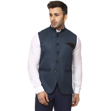 Veera Paridhaan Plain Chinese Collar Sleeveless Cotton Poly Nehru Jacket - 0