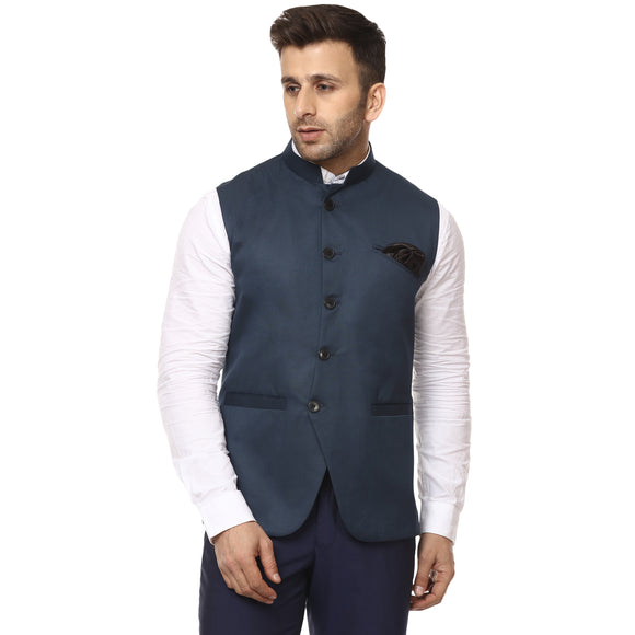 Veera Paridhaan Plain Chinese Collar Sleeveless Cotton Poly Nehru Jacket