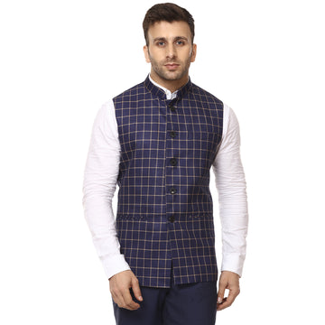 Veera Paridhaan Checkered Chinese Collar Sleeveless Cotton Poly  Nehru Jacket - 0