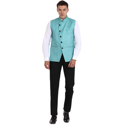 Veera Paridhaan Green Jute solid Nehru Jacket - 0